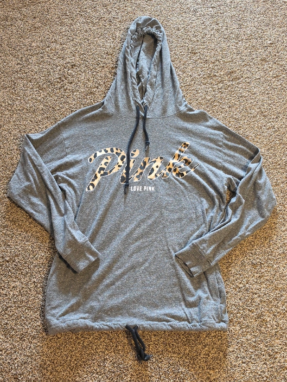 Women's XS Victoria's Secret PINK Gray Hoodie with Leopard Script